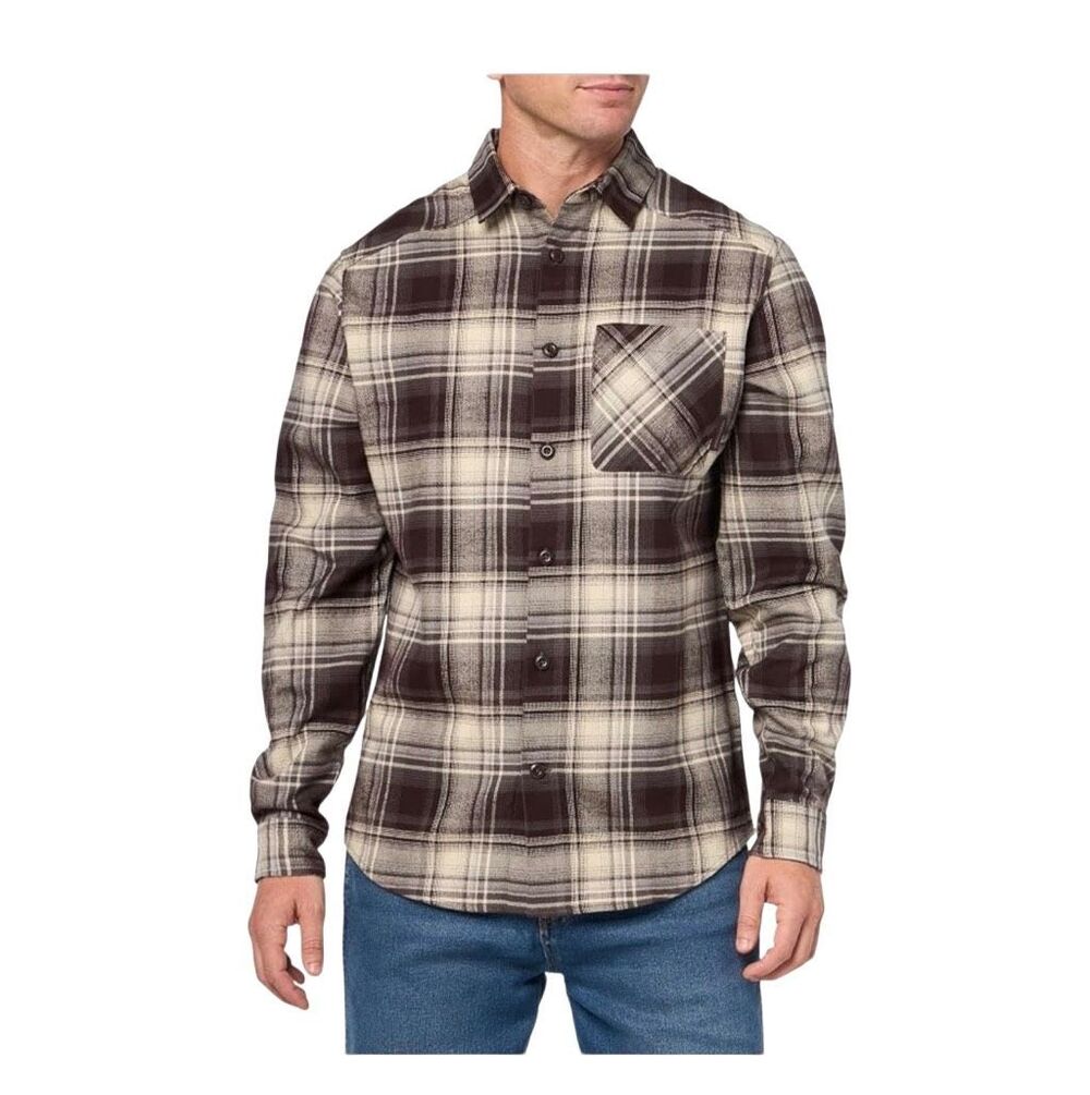 Under Armour Men's Expanse Button Up Flannel Shirt Brown White Small NWT